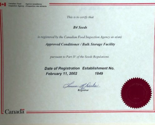 Certificate - B4 Seeds